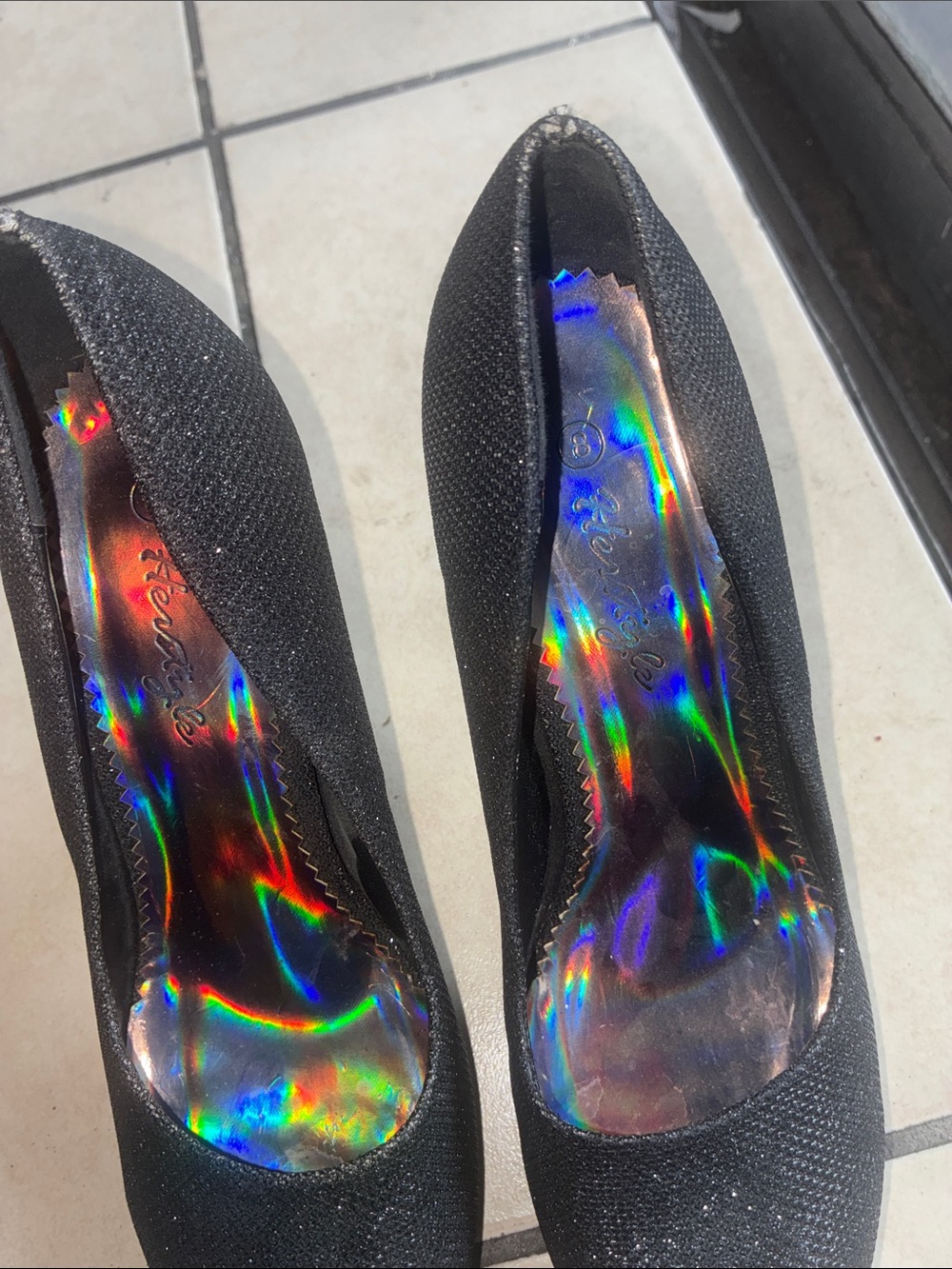 Black Glitter Platform Pumps with Gold Stiletto Heel - Picture 4 of 5